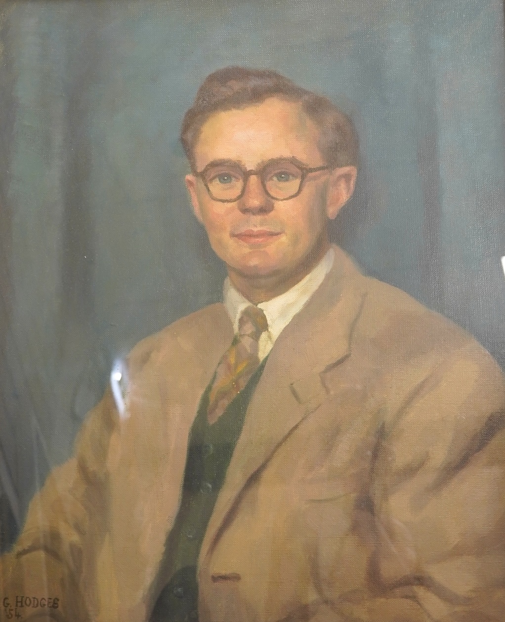 J G Hodges, Portrait of a gentleman, mid century oil on canvas, signed and dated '54, 59 x 49cm